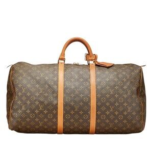 Louis Vuitton Monogram Keepall Boston Travel Bag Brown Leather